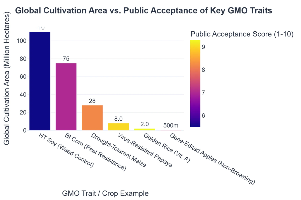 Global Cultivation Area vs. Public Acceptance of Key GMO Traits