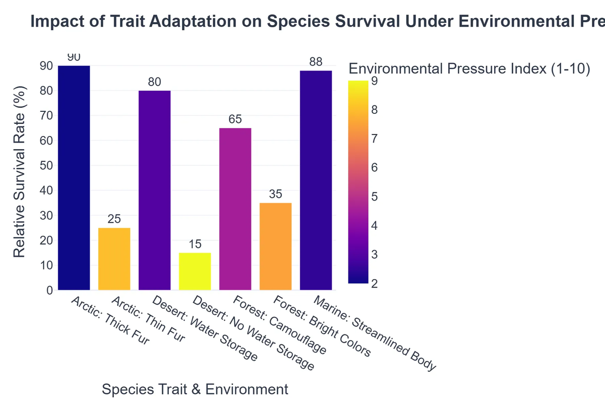 Impact of Trait Adaptation on Species Survival Under Environmental Pressure
