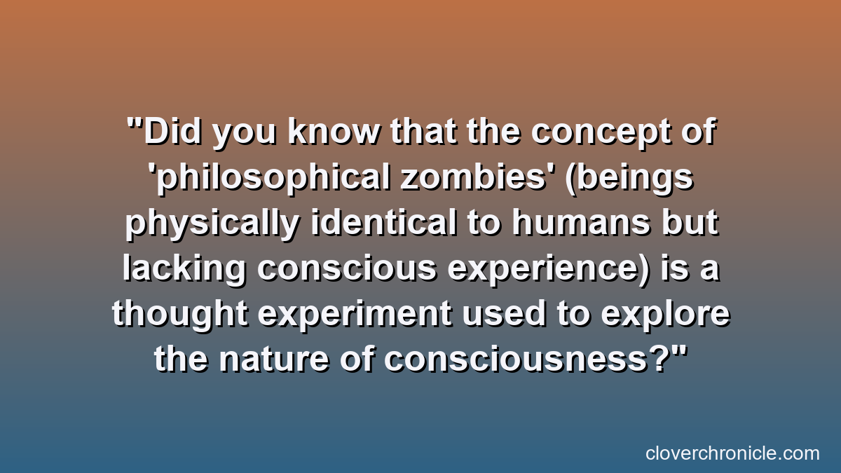 Did you know that the concept of 'philosophical zombies' (beings physically identical to humans but lacking conscious experience) is a thought experiment used to explore the nature of consciousness?