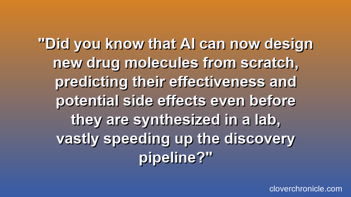 Did you know that AI can now design new drug molecules from scratch, predicting their effectiveness and potential side effects even before they are synthesized in a lab, vastly speeding up the discovery pipeline?