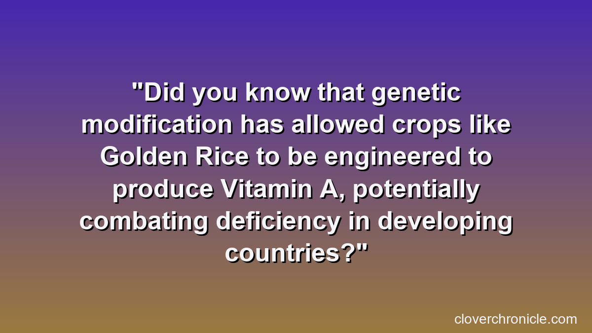 Did you know that genetic modification has allowed crops like Golden Rice to be engineered to produce Vitamin A, potentially combating deficiency in developing countries?