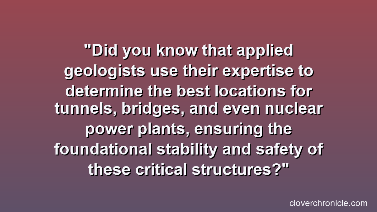 Did you know that applied geologists use their expertise to determine the best locations for tunnels, bridges, and even nuclear power plants, ensuring the foundational stability and safety of these critical structures?