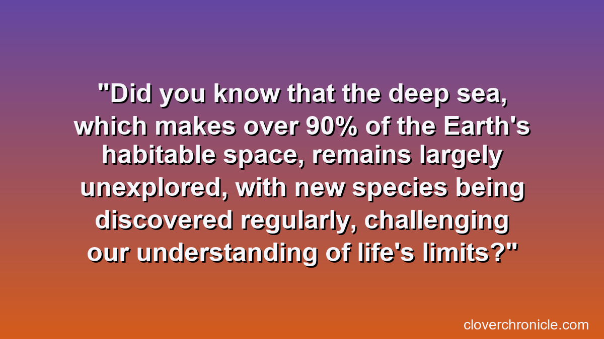 Did you know that the deep sea, which makes over 90% of the Earth's habitable space, remains largely unexplored, with new species being discovered regularly, challenging our understanding of life's limits?
