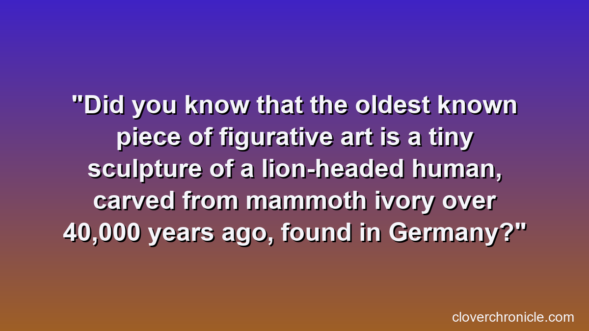 Did you know that the oldest known piece of figurative art is a tiny sculpture of a lion-headed human, carved from mammoth ivory over 40,000 years ago, found in Germany?