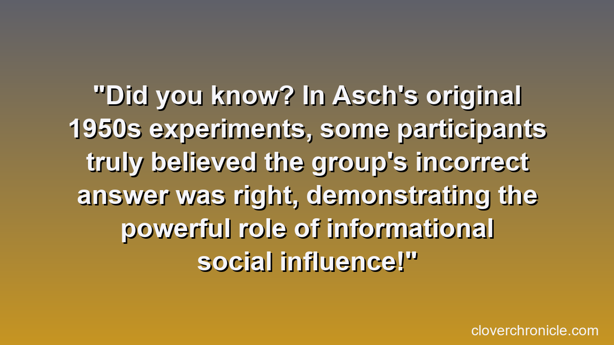 Did you know? In Asch's original 1950s experiments, some participants truly believed the group's incorrect answer was right, demonstrating the powerful role of informational social influence!