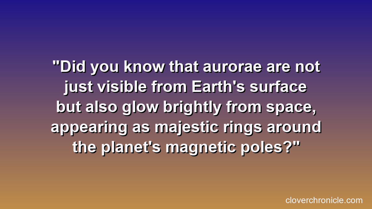 Did you know that aurorae are not just visible from Earth's surface but also glow brightly from space, appearing as majestic rings around the planet's magnetic poles?
