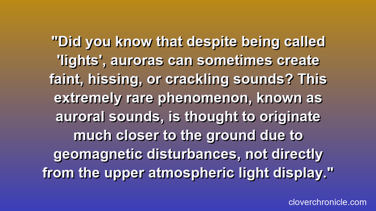 Did you know that despite being called 'lights', auroras can sometimes create faint, hissing, or crackling sounds? This extremely rare phenomenon, known as auroral sounds, is thought to originate much closer to the ground due to geomagnetic disturbances, not directly from the upper atmospheric light display.