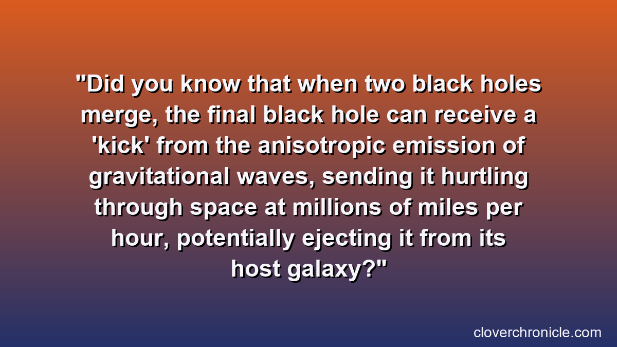Did you know that when two black holes merge, the final black hole can receive a 'kick' from the anisotropic emission of gravitational waves, sending it hurtling through space at millions of miles per hour, potentially ejecting it from its host galaxy?