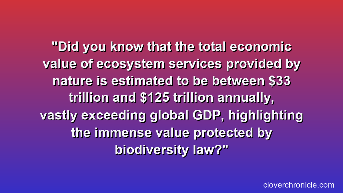 Did you know that the total economic value of ecosystem services provided by nature is estimated to be between $33 trillion and $125 trillion annually, vastly exceeding global GDP, highlighting the immense value protected by biodiversity law?