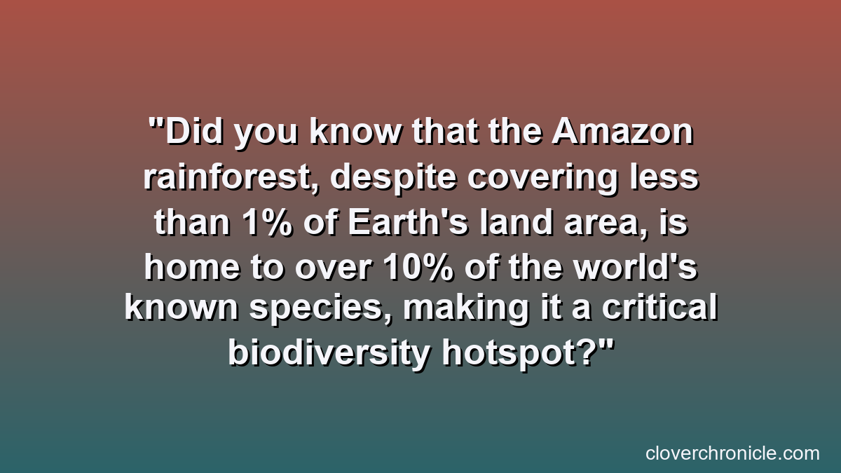 Did you know that the Amazon rainforest, despite covering less than 1% of Earth's land area, is home to over 10% of the world's known species, making it a critical biodiversity hotspot?