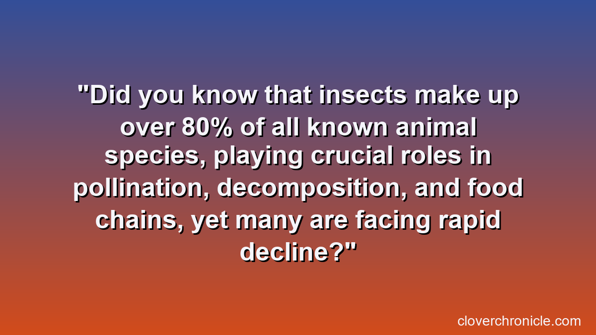 Did you know that insects make up over 80% of all known animal species, playing crucial roles in pollination, decomposition, and food chains, yet many are facing rapid decline?