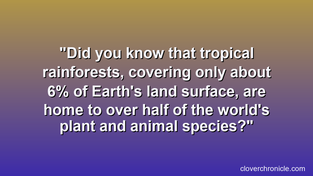Did you know that tropical rainforests, covering only about 6% of Earth's land surface, are home to over half of the world's plant and animal species?