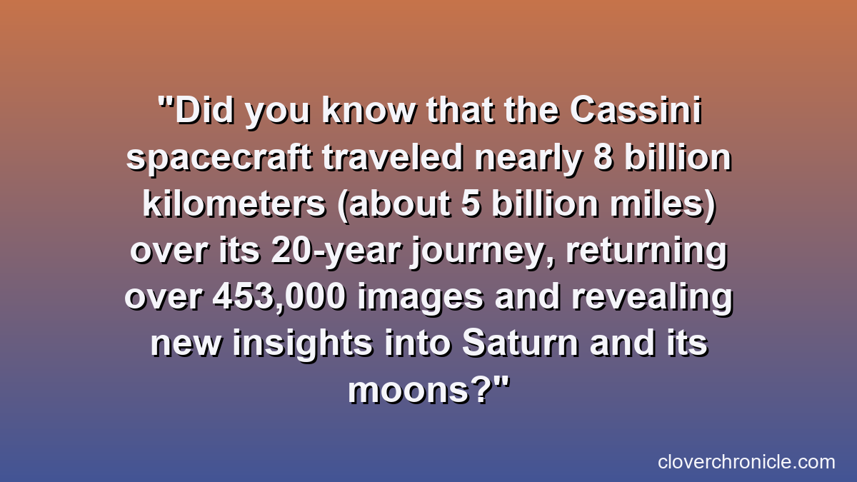 Did you know that the Cassini spacecraft traveled nearly 8 billion kilometers (about 5 billion miles) over its 20-year journey, returning over 453,000 images and revealing new insights into Saturn and its moons?