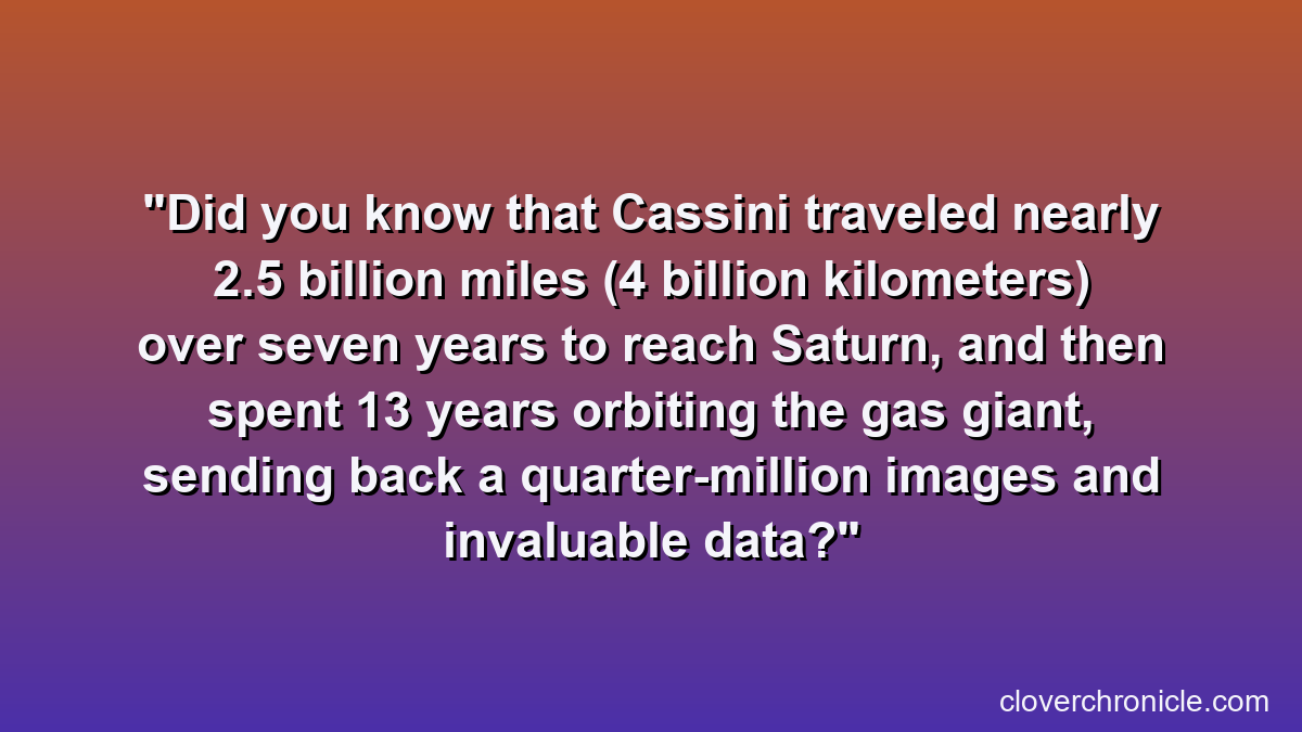 Did you know that Cassini traveled nearly 2.5 billion miles (4 billion kilometers) over seven years to reach Saturn, and then spent 13 years orbiting the gas giant, sending back a quarter-million images and invaluable data?