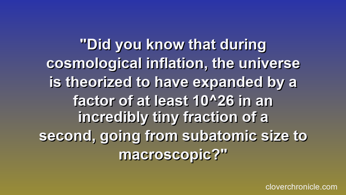 Did you know that during cosmological inflation, the universe is theorized to have expanded by a factor of at least 10^26 in an incredibly tiny fraction of a second, going from subatomic size to macroscopic?