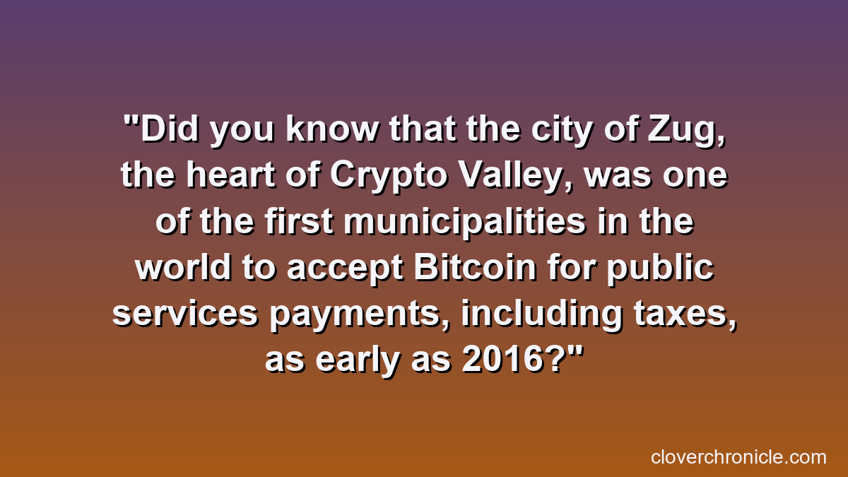 Did you know that the city of Zug, the heart of Crypto Valley, was one of the first municipalities in the world to accept Bitcoin for public services payments, including taxes, as early as 2016?