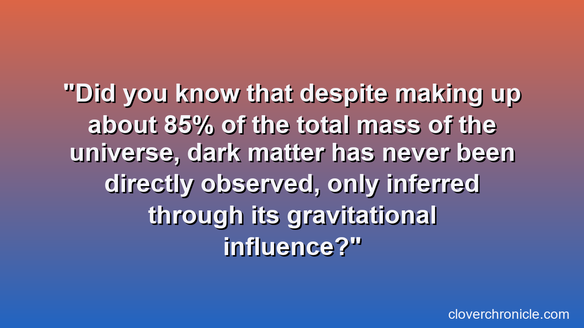 Did you know that despite making up about 85% of the total mass of the universe, dark matter has never been directly observed, only inferred through its gravitational influence?