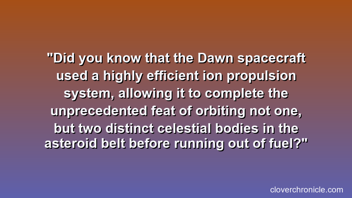 Did you know that the Dawn spacecraft used a highly efficient ion propulsion system, allowing it to complete the unprecedented feat of orbiting not one, but two distinct celestial bodies in the asteroid belt before running out of fuel?