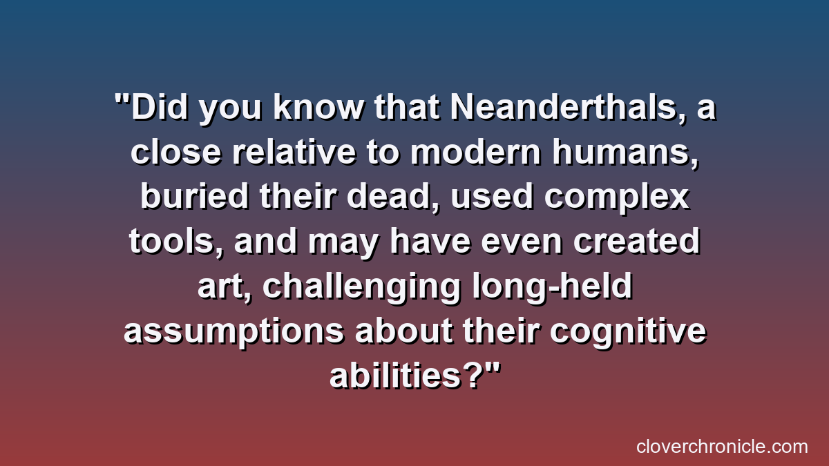Did you know that Neanderthals, a close relative to modern humans, buried their dead, used complex tools, and may have even created art, challenging long-held assumptions about their cognitive abilities?