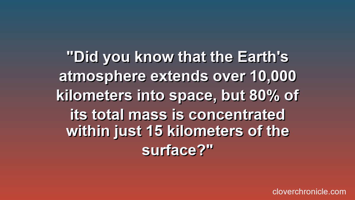 Did you know that the Earth's atmosphere extends over 10,000 kilometers into space, but 80% of its total mass is concentrated within just 15 kilometers of the surface?