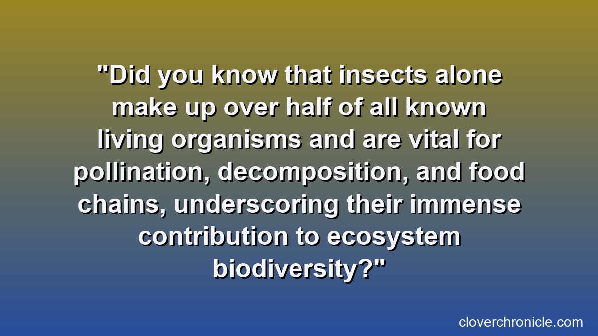Did you know that insects alone make up over half of all known living organisms and are vital for pollination, decomposition, and food chains, underscoring their immense contribution to ecosystem biodiversity?