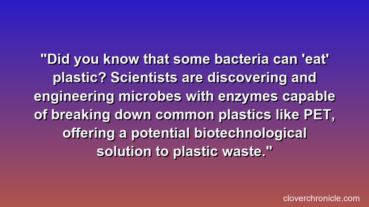 Did you know that some bacteria can 'eat' plastic? Scientists are discovering and engineering microbes with enzymes capable of breaking down common plastics like PET, offering a potential biotechnological solution to plastic waste.