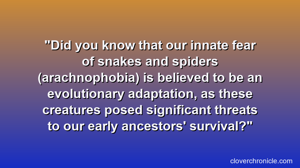Did you know that our innate fear of snakes and spiders (arachnophobia) is believed to be an evolutionary adaptation, as these creatures posed significant threats to our early ancestors' survival?