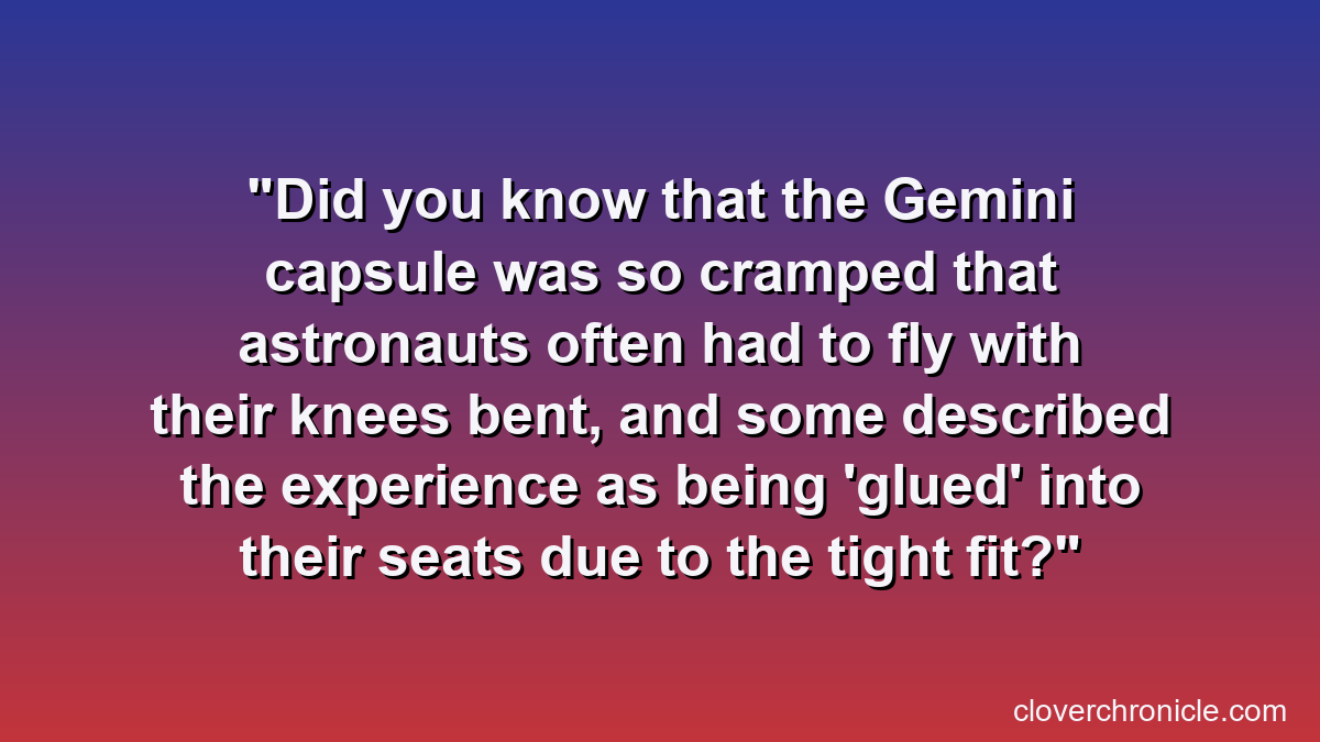 Did you know that the Gemini capsule was so cramped that astronauts often had to fly with their knees bent, and some described the experience as being 'glued' into their seats due to the tight fit?