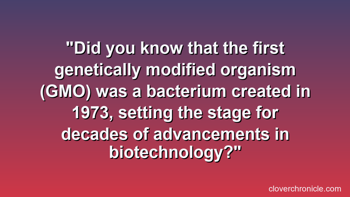 Did you know that the first genetically modified organism (GMO) was a bacterium created in 1973, setting the stage for decades of advancements in biotechnology?