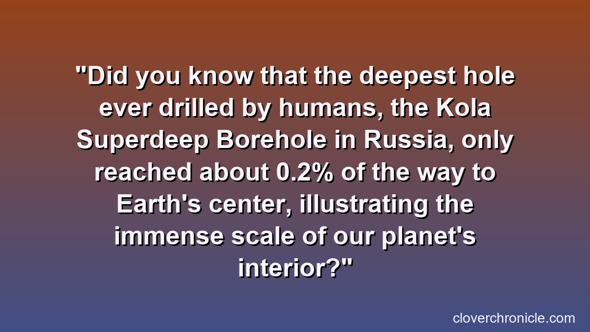 Did you know that the deepest hole ever drilled by humans, the Kola Superdeep Borehole in Russia, only reached about 0.2% of the way to Earth's center, illustrating the immense scale of our planet's interior?
