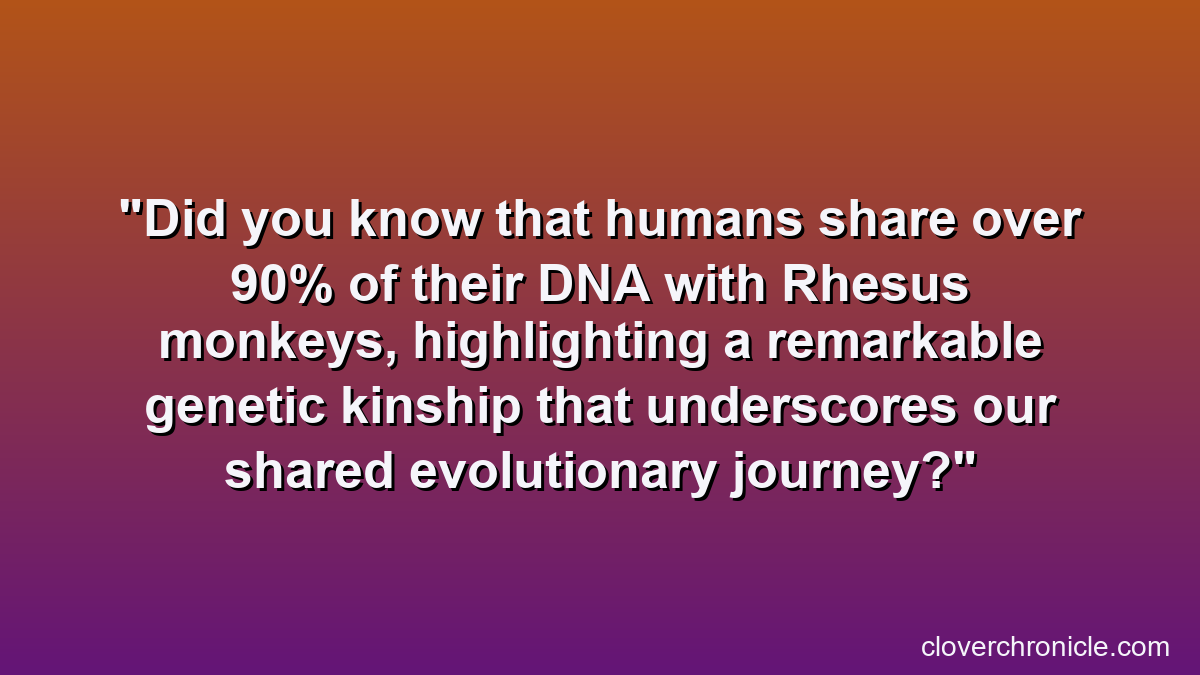 Did you know that humans share over 90% of their DNA with Rhesus monkeys, highlighting a remarkable genetic kinship that underscores our shared evolutionary journey?
