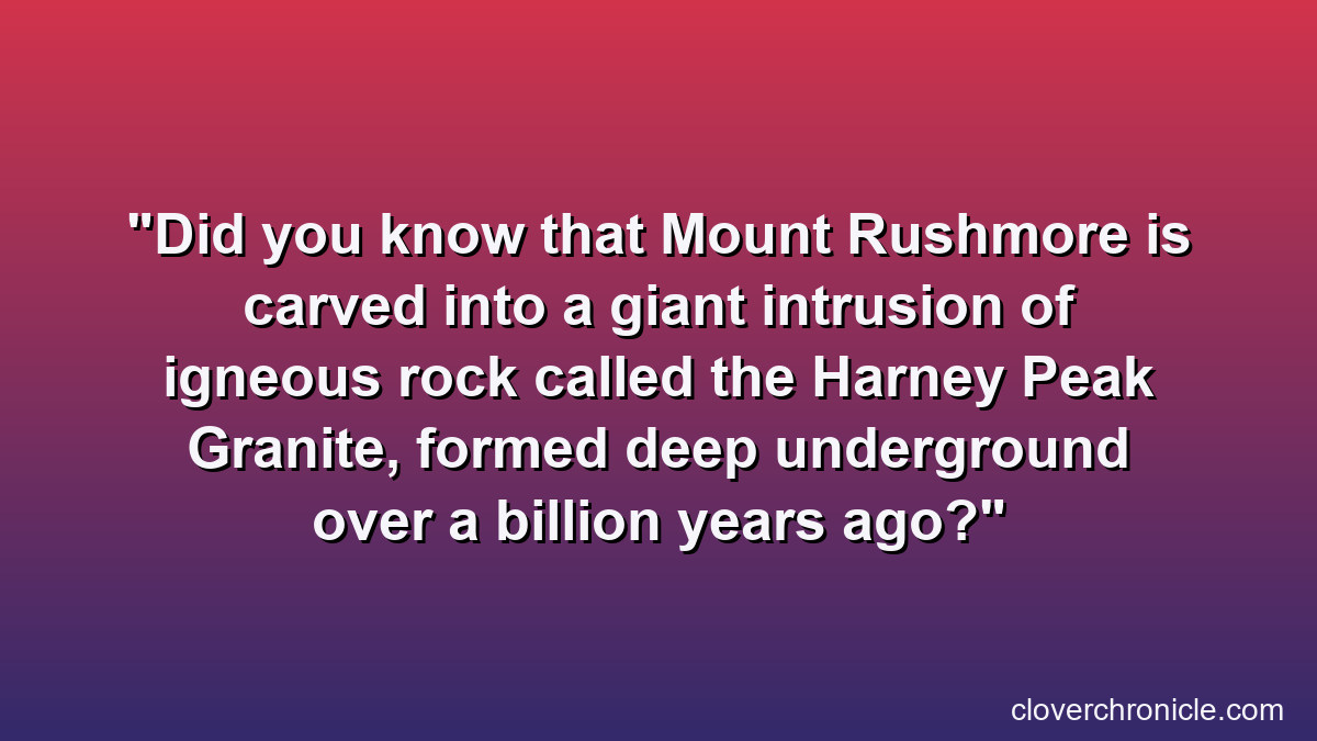 Did you know that Mount Rushmore is carved into a giant intrusion of igneous rock called the Harney Peak Granite, formed deep underground over a billion years ago?
