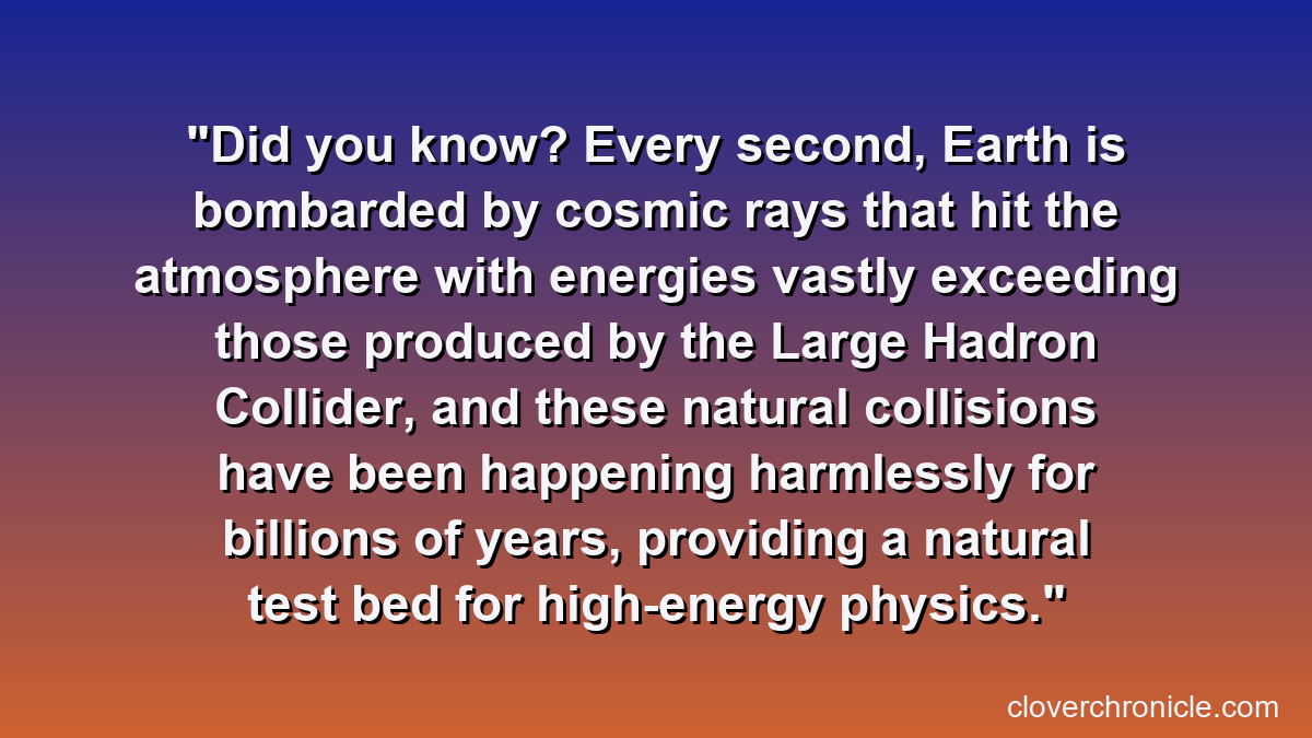Did you know? Every second, Earth is bombarded by cosmic rays that hit the atmosphere with energies vastly exceeding those produced by the Large Hadron Collider, and these natural collisions have been happening harmlessly for billions of years, providing a natural test bed for high-energy physics.