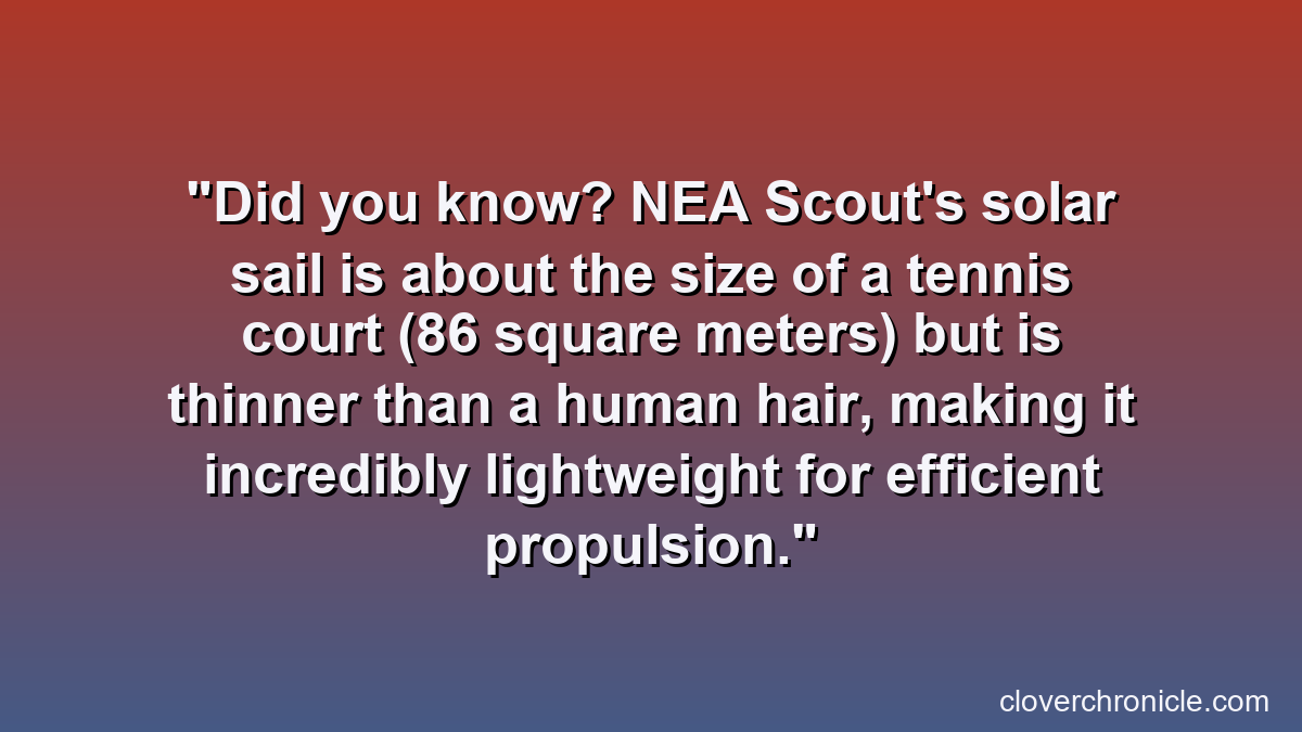 Did you know? NEA Scout's solar sail is about the size of a tennis court (86 square meters) but is thinner than a human hair, making it incredibly lightweight for efficient propulsion.