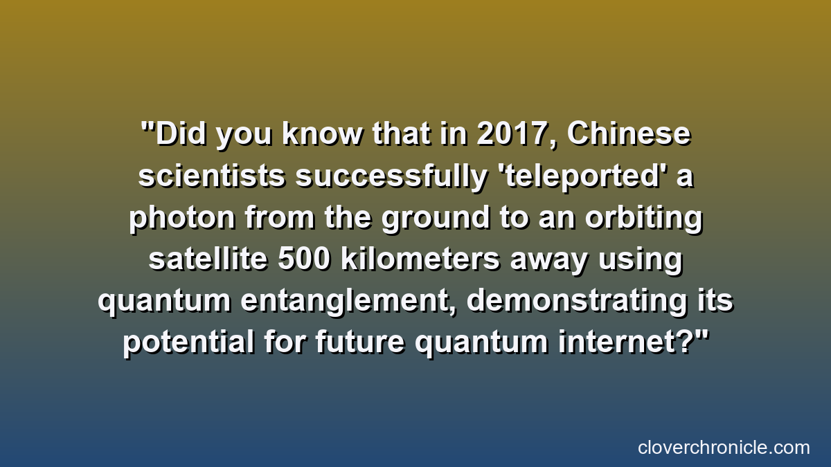 Did you know that in 2017, Chinese scientists successfully 'teleported' a photon from the ground to an orbiting satellite 500 kilometers away using quantum entanglement, demonstrating its potential for future quantum internet?
