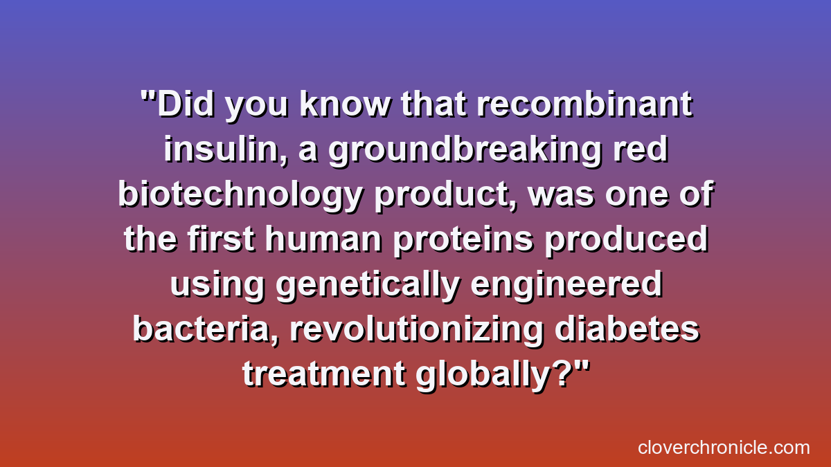 Did you know that recombinant insulin, a groundbreaking red biotechnology product, was one of the first human proteins produced using genetically engineered bacteria, revolutionizing diabetes treatment globally?