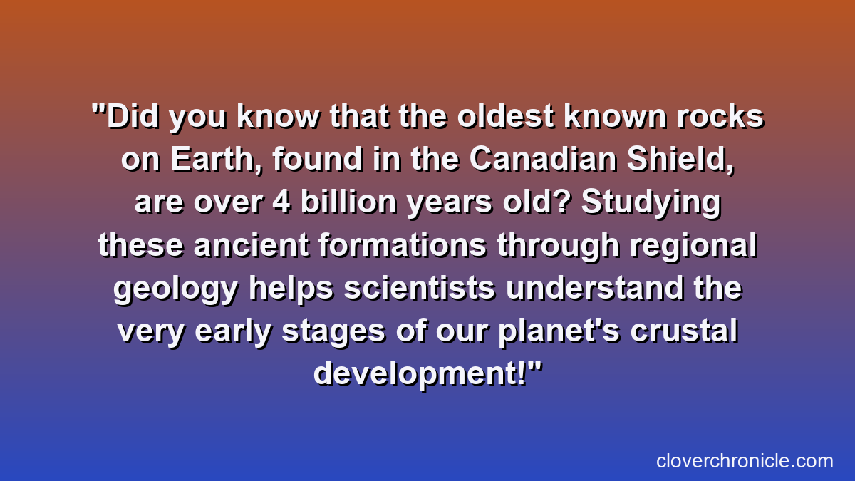 Did you know that the oldest known rocks on Earth, found in the Canadian Shield, are over 4 billion years old? Studying these ancient formations through regional geology helps scientists understand the very early stages of our planet's crustal development!