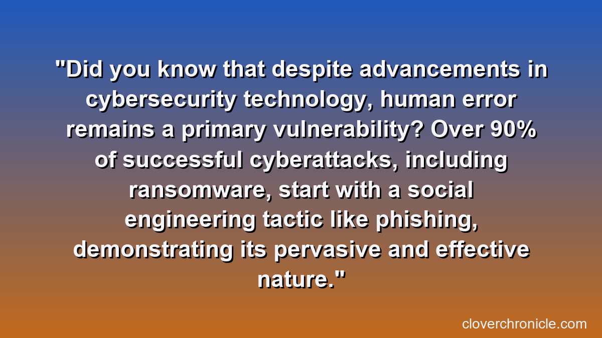 Did you know that despite advancements in cybersecurity technology, human error remains a primary vulnerability? Over 90% of successful cyberattacks, including ransomware, start with a social engineering tactic like phishing, demonstrating its pervasive and effective nature.