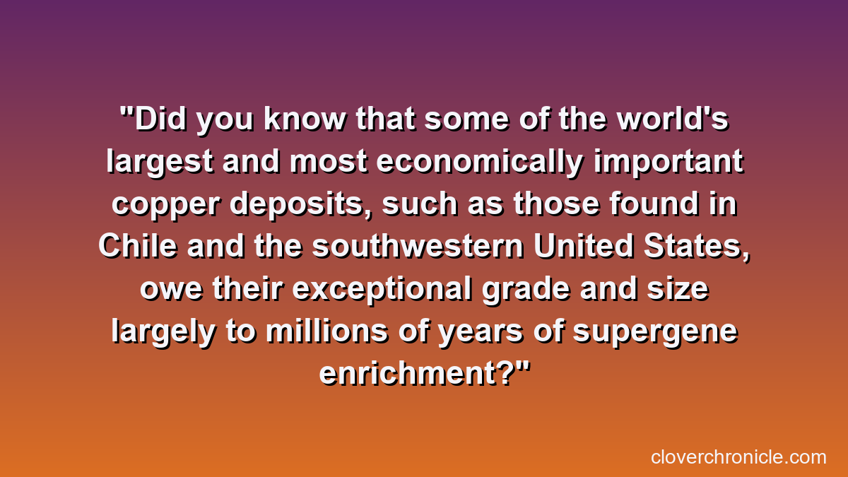 Did you know that some of the world's largest and most economically important copper deposits, such as those found in Chile and the southwestern United States, owe their exceptional grade and size largely to millions of years of supergene enrichment?