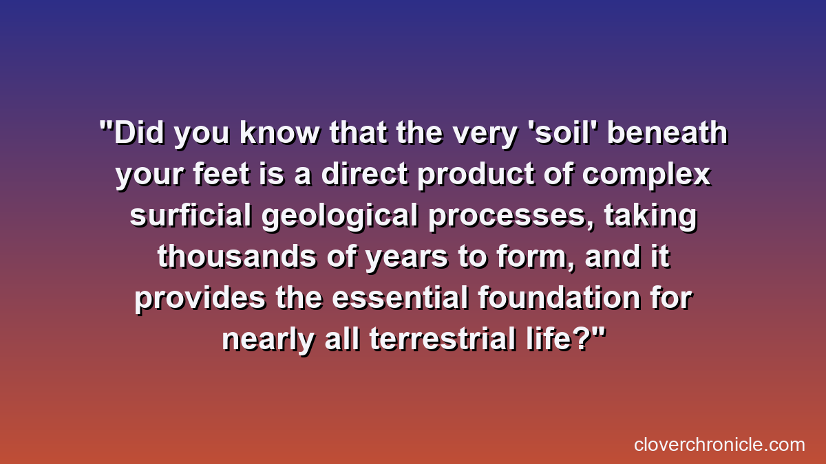 Did you know that the very 'soil' beneath your feet is a direct product of complex surficial geological processes, taking thousands of years to form, and it provides the essential foundation for nearly all terrestrial life?