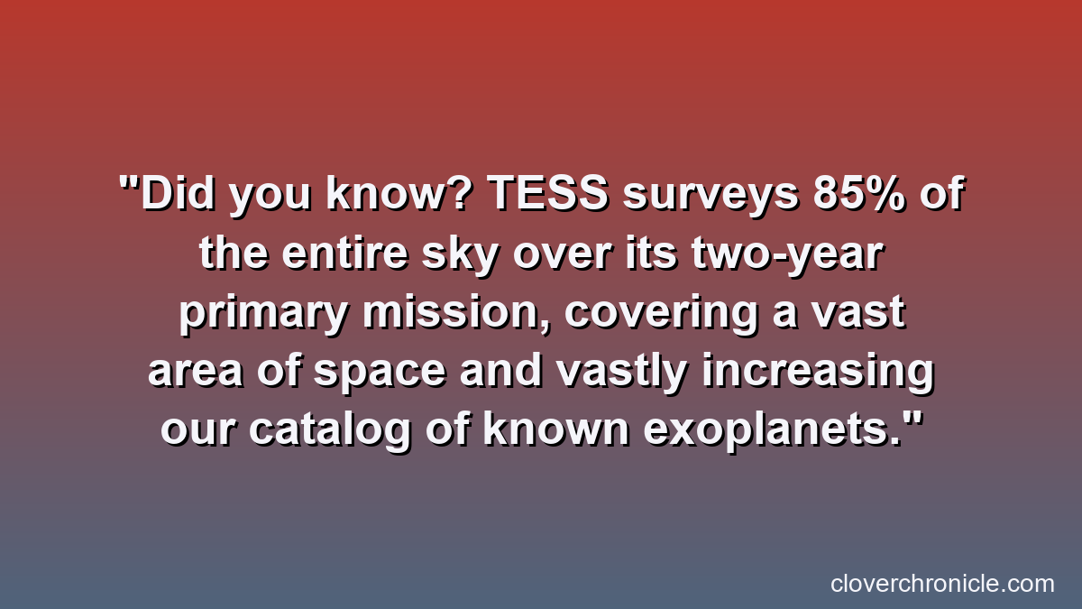 Did you know? TESS surveys 85% of the entire sky over its two-year primary mission, covering a vast area of space and vastly increasing our catalog of known exoplanets.