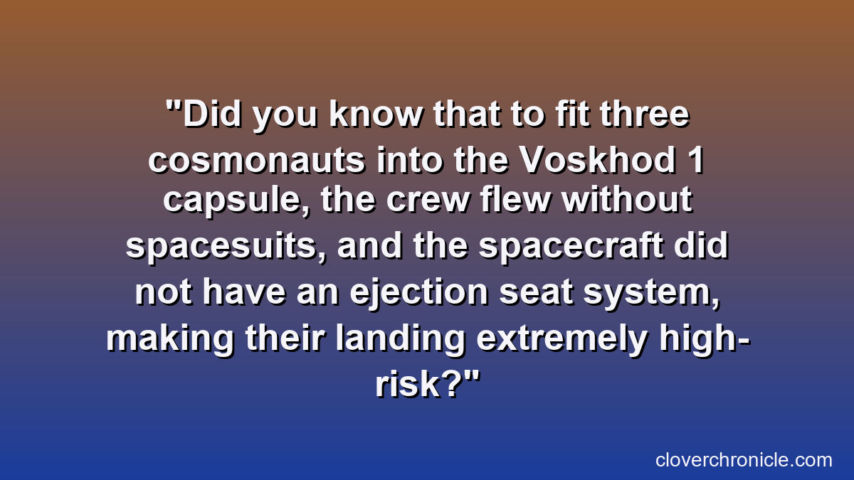 Did you know that to fit three cosmonauts into the Voskhod 1 capsule, the crew flew without spacesuits, and the spacecraft did not have an ejection seat system, making their landing extremely high-risk?