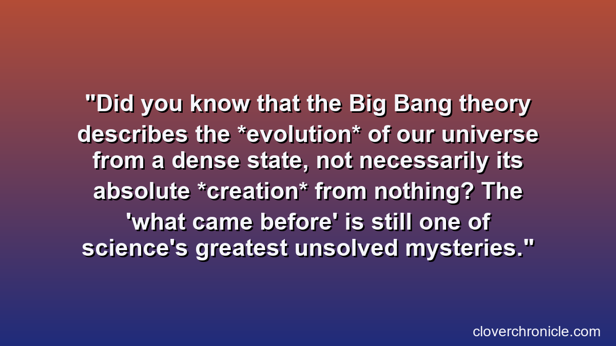 Did you know that the Big Bang theory describes the *evolution* of our universe from a dense state, not necessarily its absolute *creation* from nothing? The 'what came before' is still one of science's greatest unsolved mysteries.