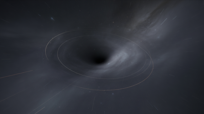A dark, seemingly empty expanse of deep space where distant starlight is subtly warped into faint, almost invisible arcs around a central, unseen gravitational source, representing a dormant black hole.
