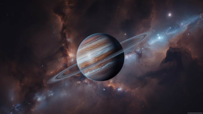A breathtaking, alien exoplanet, richly detailed with swirling atmospheres and exotic rings, orbits a distant, non-solar star, set against a deep cosmic tapestry of countless other stars and nebulae.