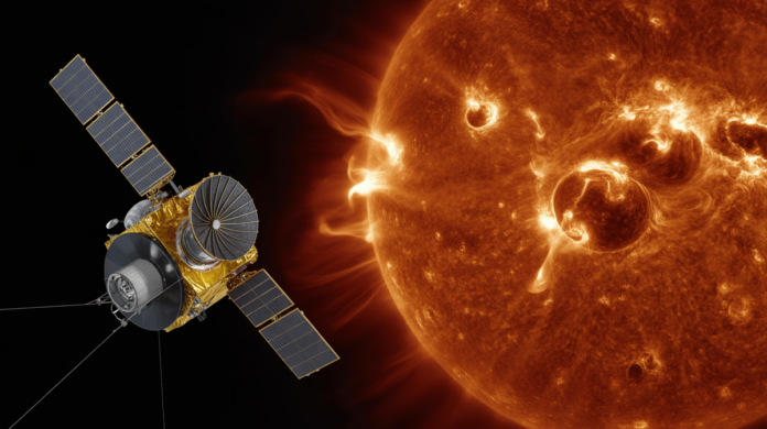 The SDO spacecraft, with its intricate instruments, directly captures a breathtaking, high-resolution view of the Sun's intensely active surface, replete with fiery solar flares and elegant magnetic loops, symbolically unveiling its deepest secrets.