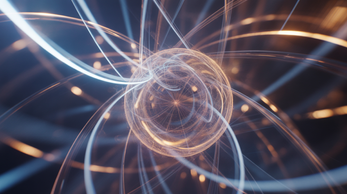 A radiant, intricate network of glowing energy streams and subtle geometric patterns, symbolizing the elegantly interwoven fundamental forces of the universe revealed by Yang-Mills theory.