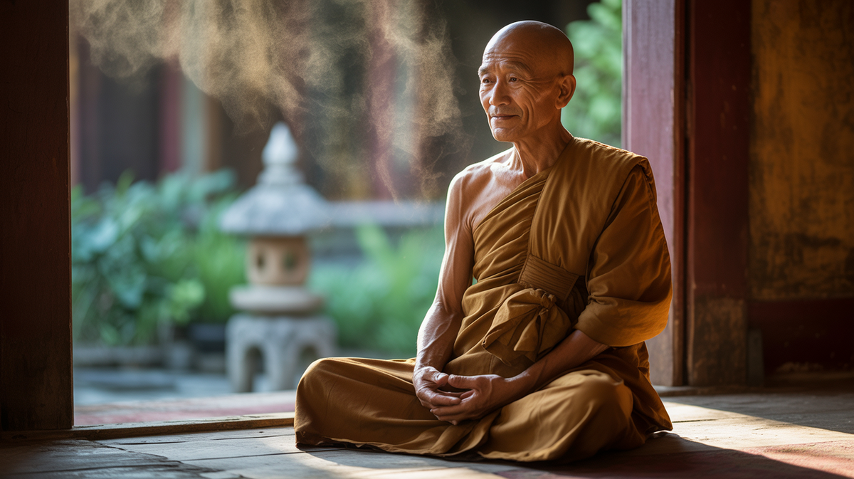 A serene individual sitting peacefully, bathed in a soft, warm glow.