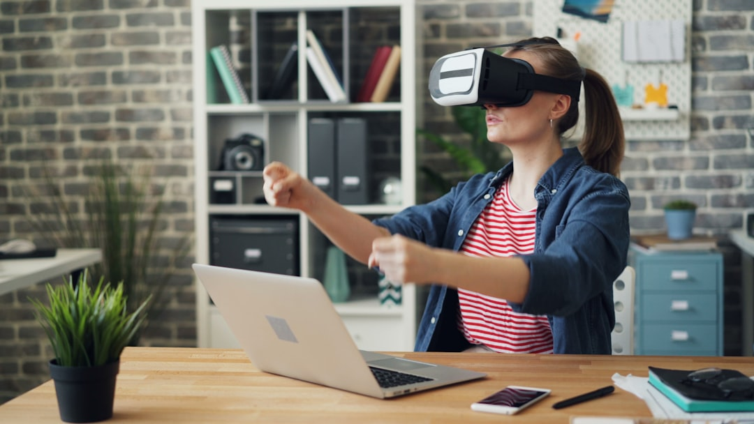 Futuristic AR/VR glasses, with one lens revealing a vibrant, immersive virtual reality landscape and the other subtly overlaying digital information onto a serene real-world environment.