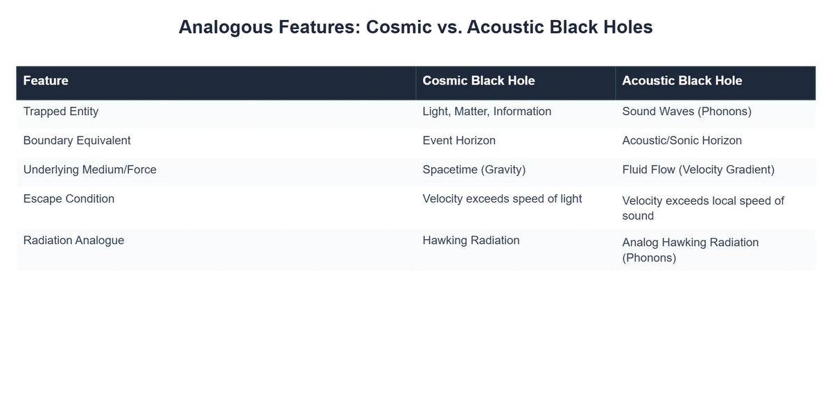 Analogous Features: Cosmic vs. Acoustic Black Holes